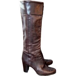 Sigerson Morrison Brown Leather Tall Cuffed Riding Boots Women's Size 8.5 narrow